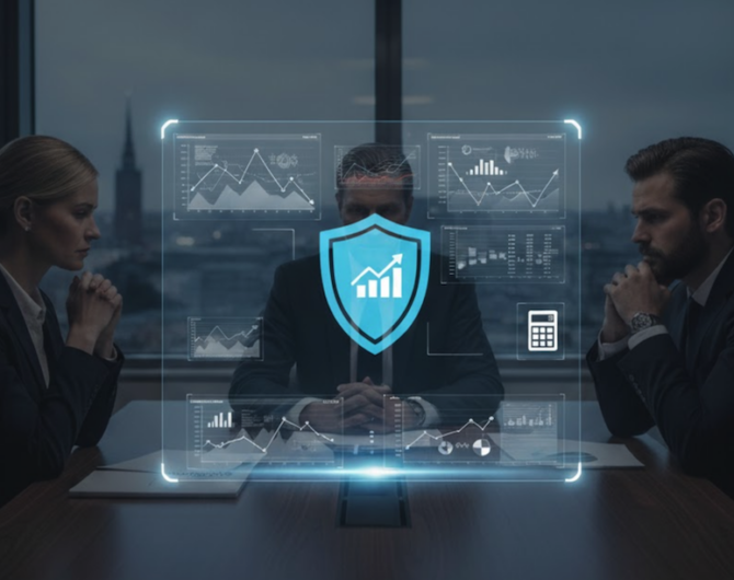 företagare sitter vid bord och analyserar sin ekonomi